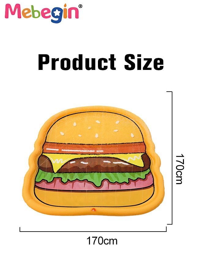 Hamburger Shape Water Mat, Non-Slip Splash Pad for Kids and Pets, Foldable Splash Pad, Inflatable Sprinkle and Splash Water Play Mat, Summer Spray Inflatable Water Toy, Suitable for Lawns, Gardens, Swimming Pools and Parties, 170*170cm