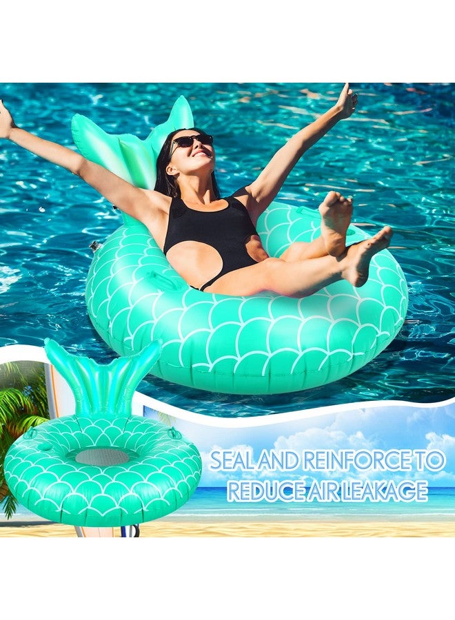 2 Pcs Mermaid Pool Float 43.3 Inch Mermaid Tail Pool Inflatables Float Adults Swimming Pool Raft With Cup Holder Backrest Mesh Bottom For People Over 8 Years Lounge Floaty Chair