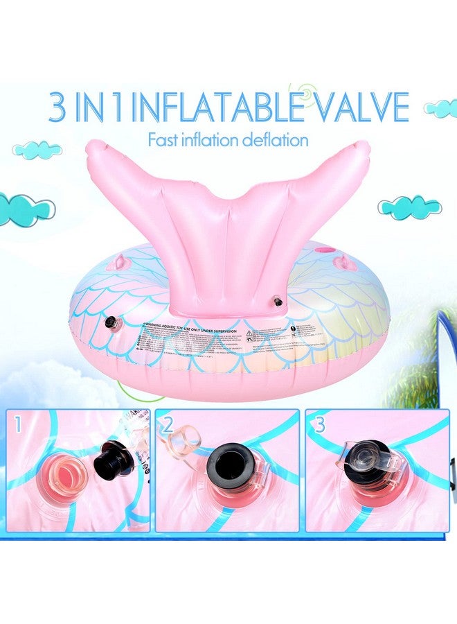 2 Pcs Mermaid Pool Float 43.3 Inch Mermaid Tail Pool Inflatables Float Adults Swimming Pool Raft With Cup Holder Backrest Mesh Bottom For People Over 8 Years Lounge Floaty Chair