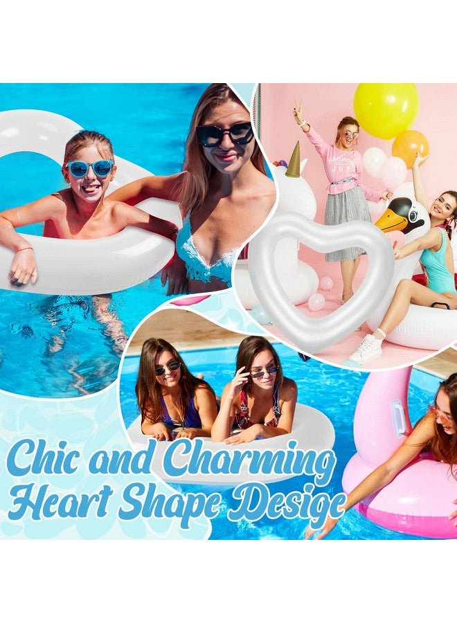 47.3 X 39.4 Inch White Heart Pool Float Inflatable Swim Water Ring Float Swimming Pool Float Bachelorette Pool Float Loungers Tube For Engagement Wedding Summer Beach Party (2 Pcs)