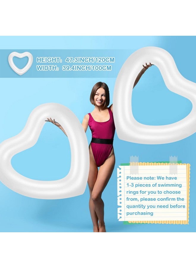 47.3 X 39.4 Inch White Heart Pool Float Inflatable Swim Water Ring Float Swimming Pool Float Bachelorette Pool Float Loungers Tube For Engagement Wedding Summer Beach Party (2 Pcs)