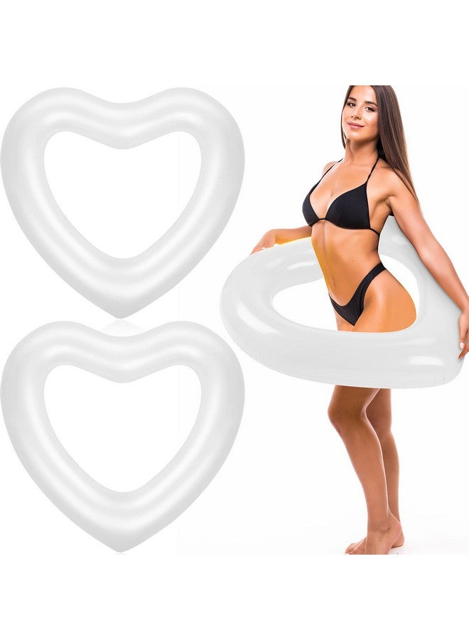 47.3 X 39.4 Inch White Heart Pool Float Inflatable Swim Water Ring Float Swimming Pool Float Bachelorette Pool Float Loungers Tube For Engagement Wedding Summer Beach Party (2 Pcs)