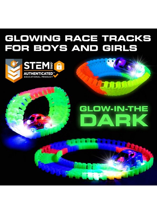 Glow Race Tracks And Led Toy Cars 360Pk Glow In The Dark Bendable Rainbow Race Track Set Stem Building Toys For Boys And Girls With 2 Light Up Toy Cars