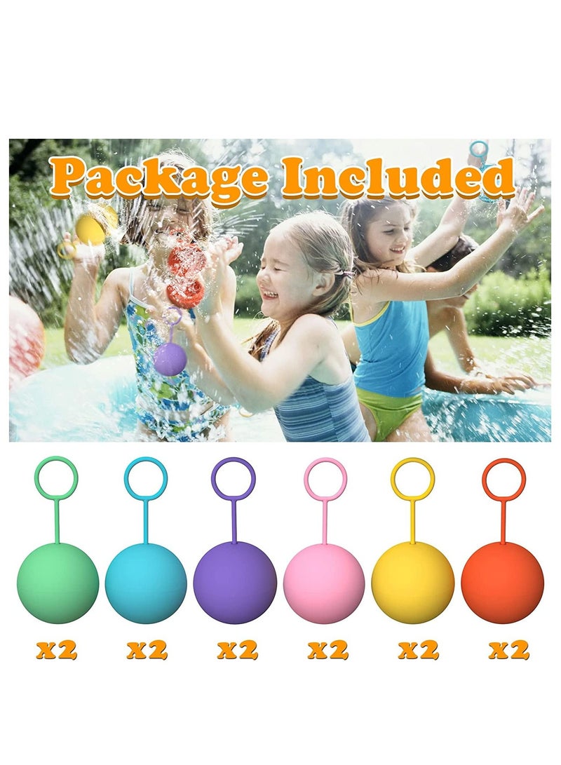 Water Balloons for Kids, 12PCS Reusable Quick-fill Balls, Outdoor Toys Girls/Boys, Silicone Splash Bombs Yard/Pool Games, Summer Fun Party(6 Colors）