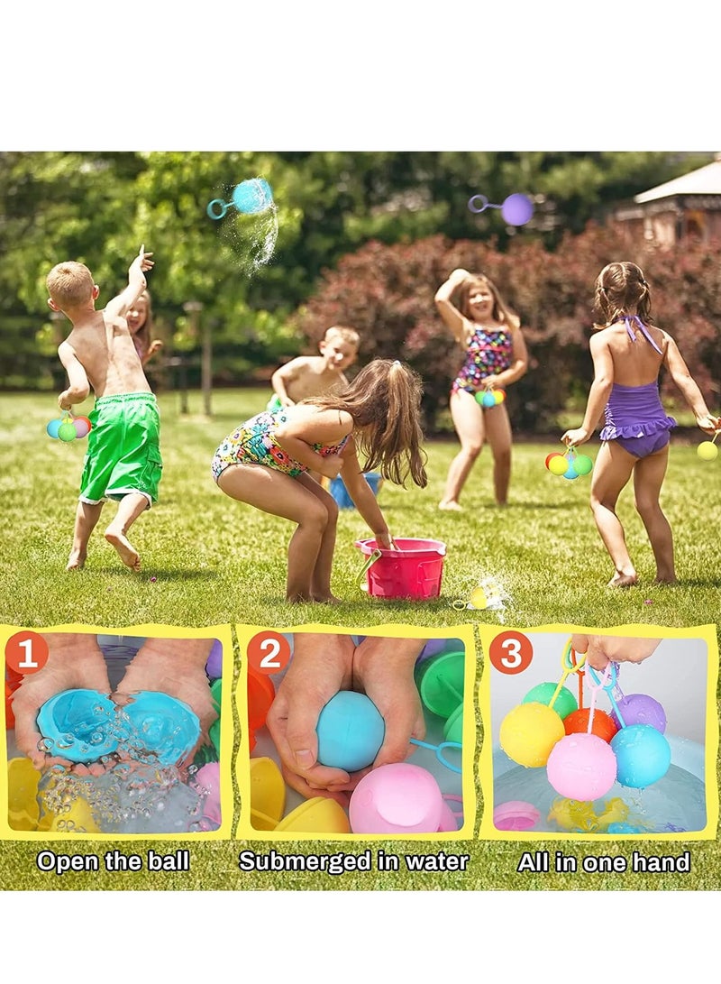 Water Balloons for Kids, 12PCS Reusable Quick-fill Balls, Outdoor Toys Girls/Boys, Silicone Splash Bombs Yard/Pool Games, Summer Fun Party(6 Colors）