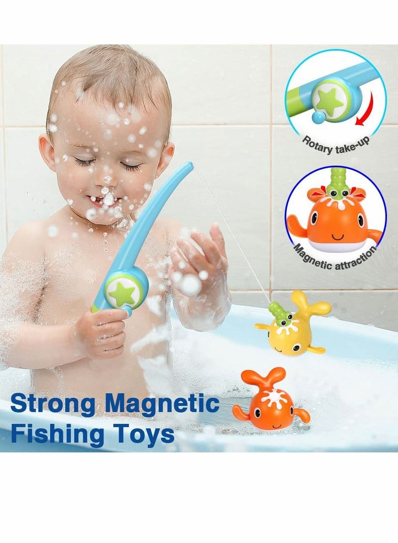 Bath Toys, Clockwork Swimming Whale, Magnetic Fishing Set with Rod, Infant Toddler Pool Bath, Bathtub Play, For Boys & Girls 3-9 Years Old, Gift Kids