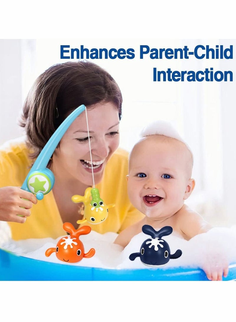 Bath Toys, Clockwork Swimming Whale, Magnetic Fishing Set with Rod, Infant Toddler Pool Bath, Bathtub Play, For Boys & Girls 3-9 Years Old, Gift Kids