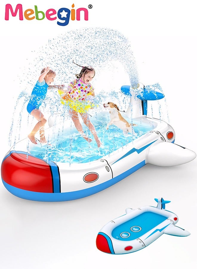 180*100*54cm Kiddie Pool, Splash Pad, Swimming Pool for Kids, Aieplane Shape Sprinkler Play Mat, Portable Wading Pool, Made of Leading Safe and Eco-friendly Material, Easy to Set up and Storage, Suitable for Backyard, Garden, Beach and Summer Party