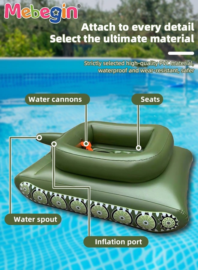 155*110*60cm Inflatable Ship Float with Water Gun, Fun Tank Shaped Ride-On Floaties for Kids Adult Summer Pool Party,Tank Floatie with Pump, Pool Games Family Water Play for Swimming Pool Beach