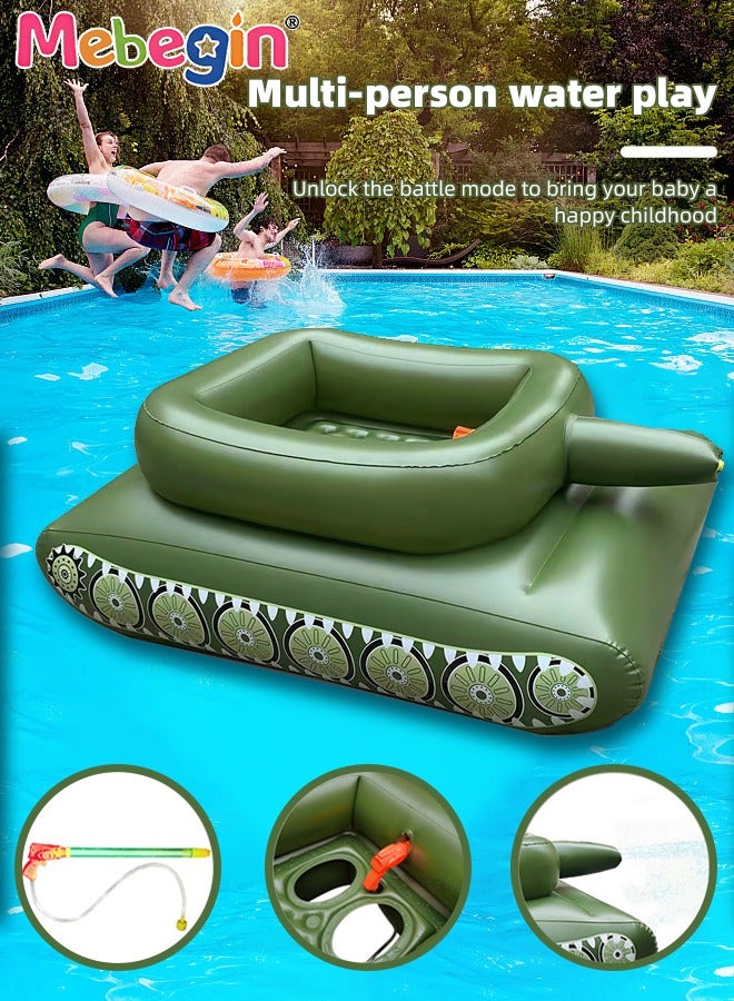 155*110*60cm Inflatable Ship Float with Water Gun, Fun Tank Shaped Ride-On Floaties for Kids Adult Summer Pool Party,Tank Floatie with Pump, Pool Games Family Water Play for Swimming Pool Beach