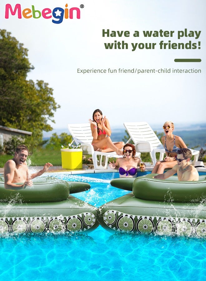 155*110*60cm Inflatable Ship Float with Water Gun, Fun Tank Shaped Ride-On Floaties for Kids Adult Summer Pool Party,Tank Floatie with Pump, Pool Games Family Water Play for Swimming Pool Beach