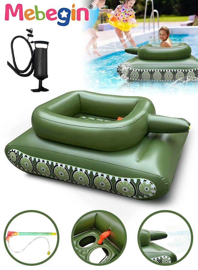 155*110*60cm Inflatable Ship Float with Water Gun, Fun Tank Shaped Ride-On Floaties for Kids Adult Summer Pool Party,Tank Floatie with Pump, Pool Games Family Water Play for Swimming Pool Beach