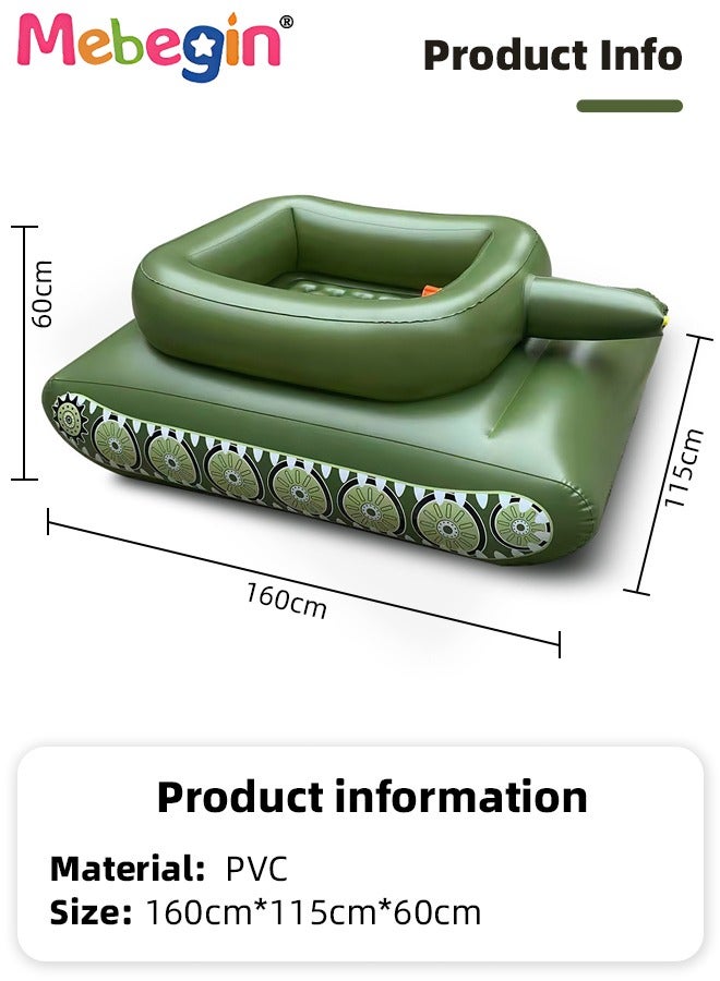 155*110*60cm Inflatable Ship Float with Water Gun, Fun Tank Shaped Ride-On Floaties for Kids Adult Summer Pool Party,Tank Floatie with Pump, Pool Games Family Water Play for Swimming Pool Beach