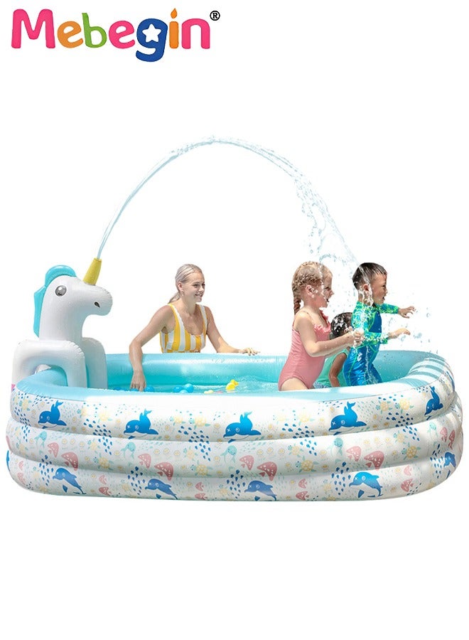Horse Sprinkler Paddling Pool, Ideal Interactive Splash Pool, Cartoon Sprinkler Wading Pool, Sturdy Inflatable Swimming Pool, Full-Sized Family Blow up Pool, Outdoor Garden Pool, Great for Garden, Courtyard, Grassland, Beach and Swimming Pool, 240*165*60cm