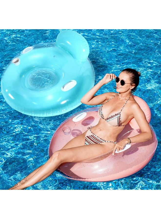 2Pack Pool Floats Chair With Backrest Parentswell Inflatable Pool Float Chair Lake River Pool Floaties For Adults (Blue Pink)