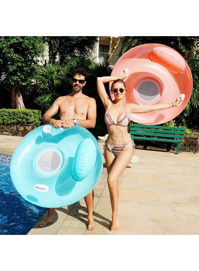 2Pack Pool Floats Chair With Backrest Parentswell Inflatable Pool Float Chair Lake River Pool Floaties For Adults (Blue Pink)