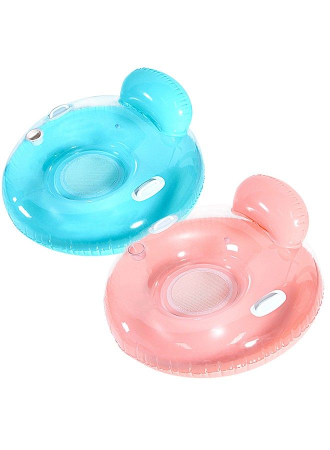 2Pack Pool Floats Chair With Backrest Parentswell Inflatable Pool Float Chair Lake River Pool Floaties For Adults (Blue Pink)