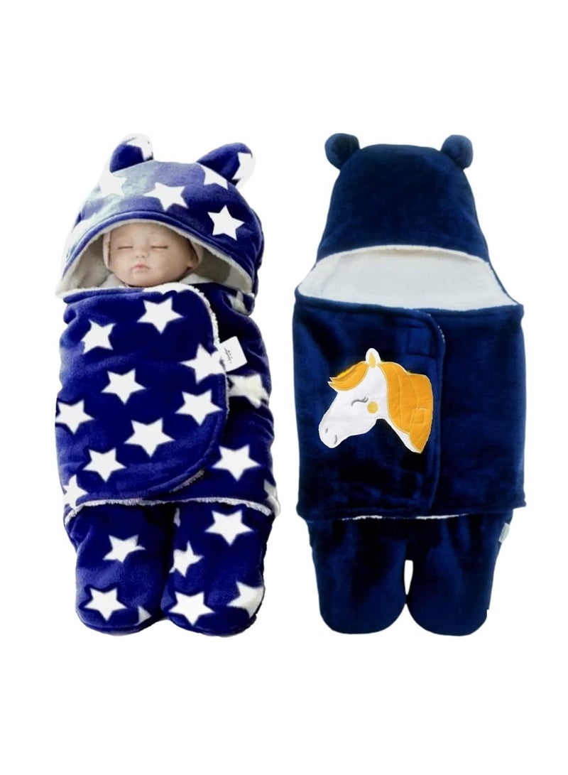 Baby Blankets New Born Wearable Super Soft Baby Wrapper Baby Sleeping Bag For Baby Boys Girls 76X70cm 1-6 Months Pack Of 2