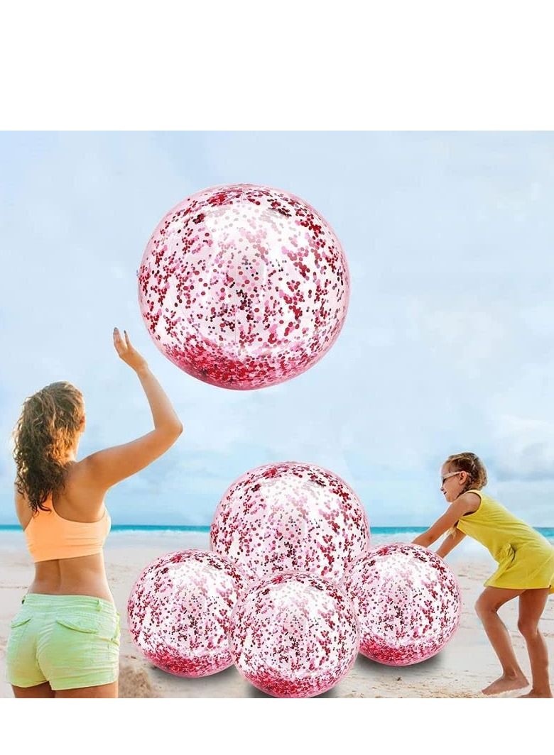 5 Pack Sequins Beach Ball 24 Inch 16 Inch Jumbo Pool Toys Balls Giant Confetti Glitters Inflatable Clear Beach Ball Swimming Pool Water Beach Toys Outdoor Summer Party Favors for Kids Adults