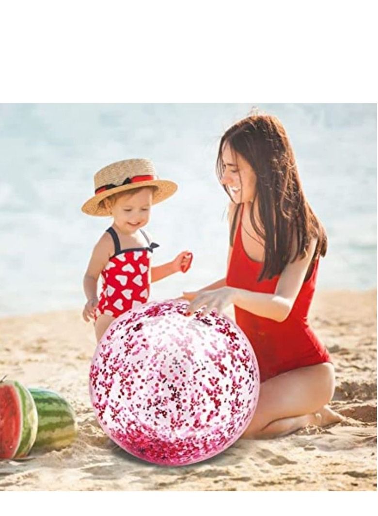 5 Pack Sequins Beach Ball 24 Inch 16 Inch Jumbo Pool Toys Balls Giant Confetti Glitters Inflatable Clear Beach Ball Swimming Pool Water Beach Toys Outdoor Summer Party Favors for Kids Adults