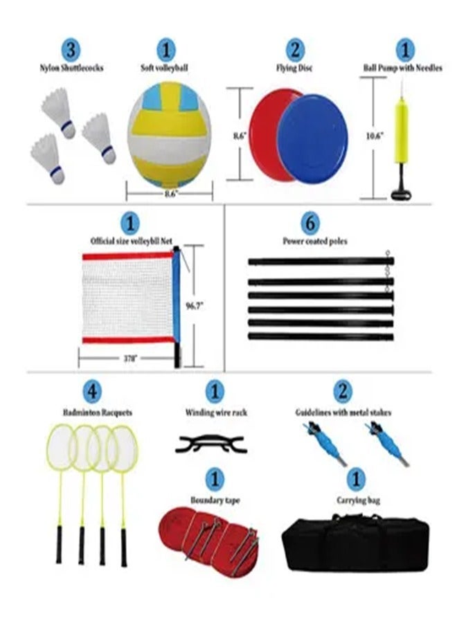 Badminton And Volleyball Combo Set Professional Volleyball Net for Lawn Backyard Easy Set up Volleyball Set with Carry Bag Come with Flying Discs for Family Fun