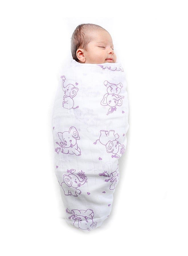 Organic Cotton Muslin Baby Wrap Swaddle With Animal Theme Of Elephant