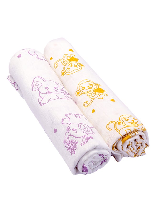 Organic Cotton Muslin Baby Wrap Swaddle With Animal Theme Of Monkey And Elephant, Pack Of 2