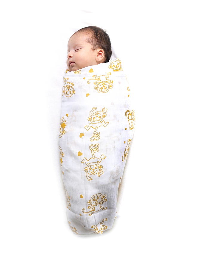 Organic Cotton Muslin Baby Wrap Swaddle With Animal Theme Of Monkey And Elephant, Pack Of 2