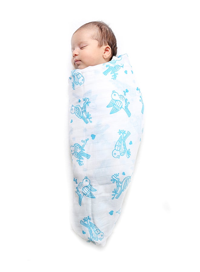 Organic Cotton Muslin Baby Wrap Swaddle With Animal Theme Of Sparrow