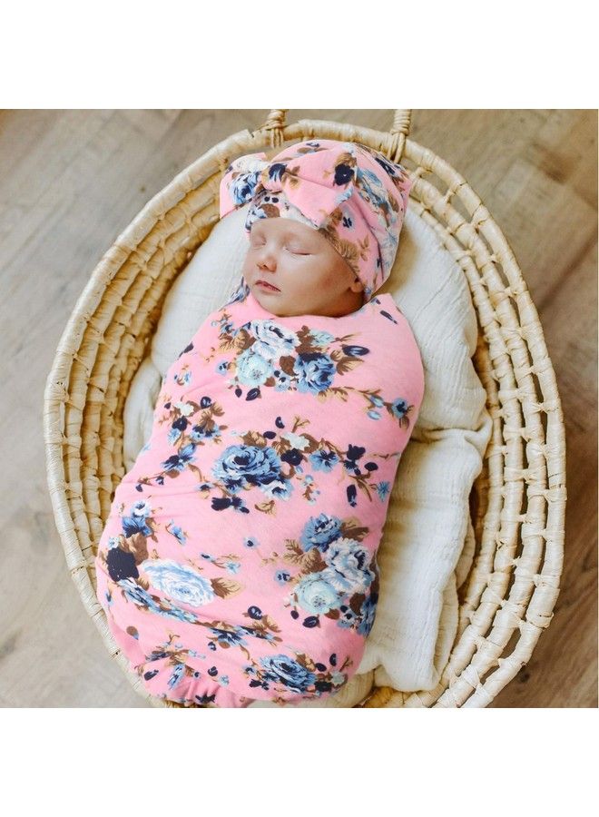 Bqubo Newborn Floral Receiving Blankets Newborn Baby Swaddling Hats Sleepsack Toddler Warm 3 Pack