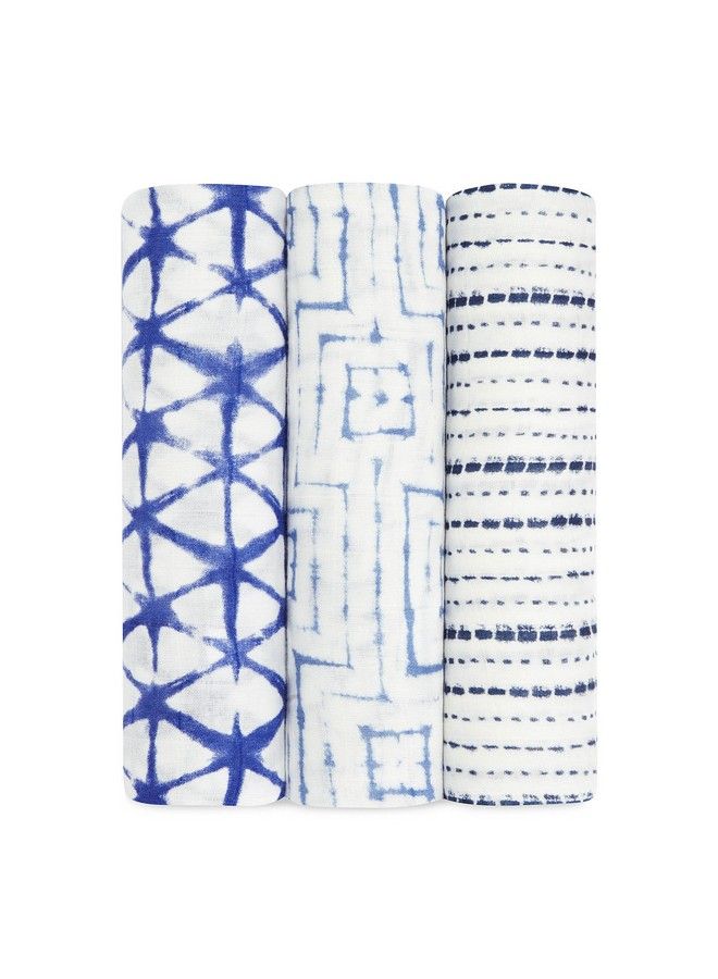 Silky Soft Swaddle Blanket100% Bamboo Viscose Muslin Blankets For Girls & Boys Baby Receiving Swaddles Ideal Newborn & Infant Swaddling Set 3 Pack Indigo Shibori