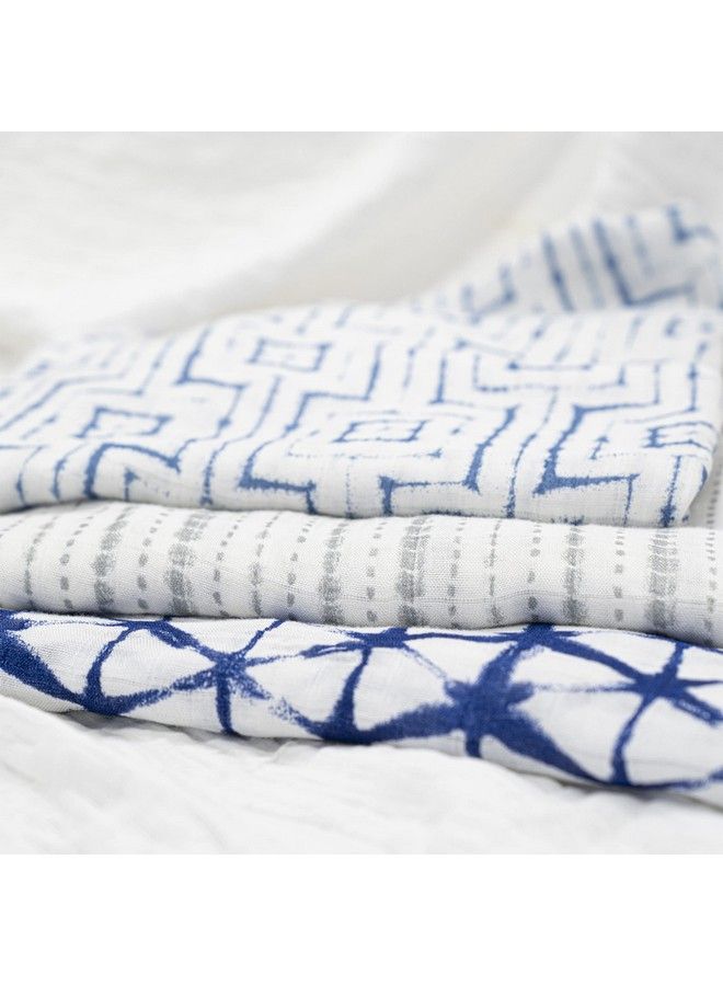 Silky Soft Swaddle Blanket100% Bamboo Viscose Muslin Blankets For Girls & Boys Baby Receiving Swaddles Ideal Newborn & Infant Swaddling Set 3 Pack Indigo Shibori