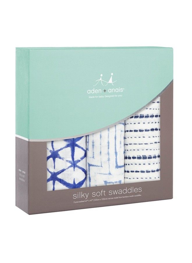 Silky Soft Swaddle Blanket100% Bamboo Viscose Muslin Blankets For Girls & Boys Baby Receiving Swaddles Ideal Newborn & Infant Swaddling Set 3 Pack Indigo Shibori