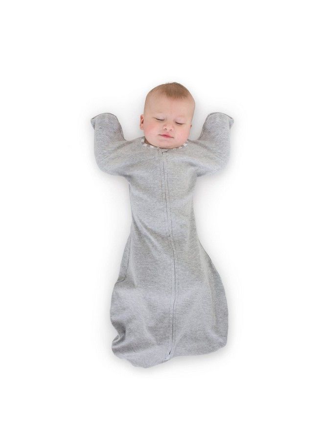 Transitional Swaddle Sack With Arms Up Half Length Sleeves And Mitten Cuffs Heathered Gray With Stripe Trim Small 0 3 Mo 6 14 Lbs (Better Sleep Easy Swaddle Transition)