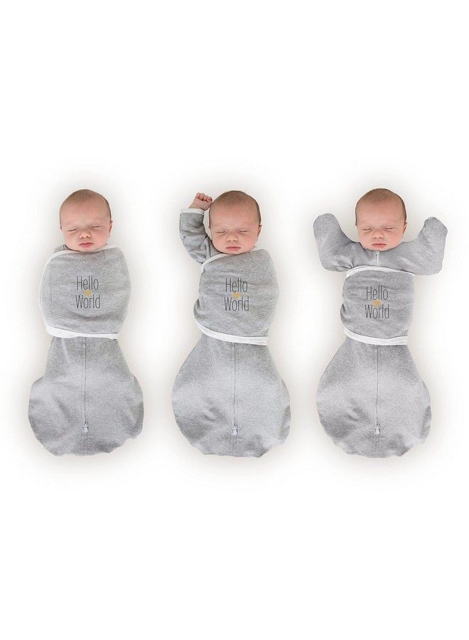 6 Way Omni Swaddle Sack For Newborn With Wrap & Arms Up Sleeves & Mitten Cuffs Easy Transition Better Sleep For Baby Boys & Girls Heathered Gray Hello World Small 0 3 Months