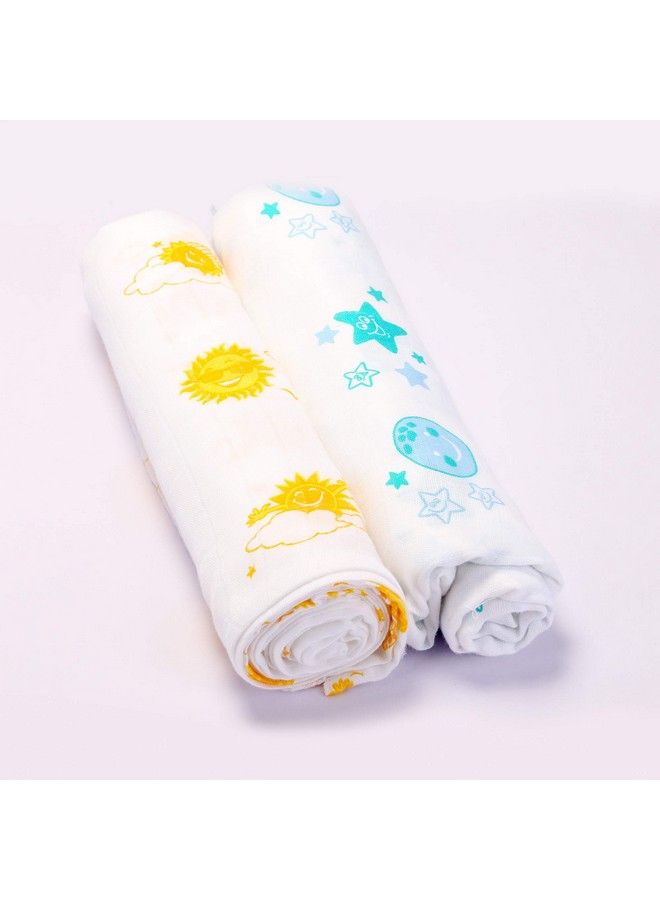 Newborn Baby Girl'S Infant Boy'S Super Soft Premium Pure Organic Cotton Comfortable Muslin Swaddle Receiving Blankets Wrapper Cloth Towel Stroller Cover Sky Pack Of 2 Multicolor 100X100 Cm