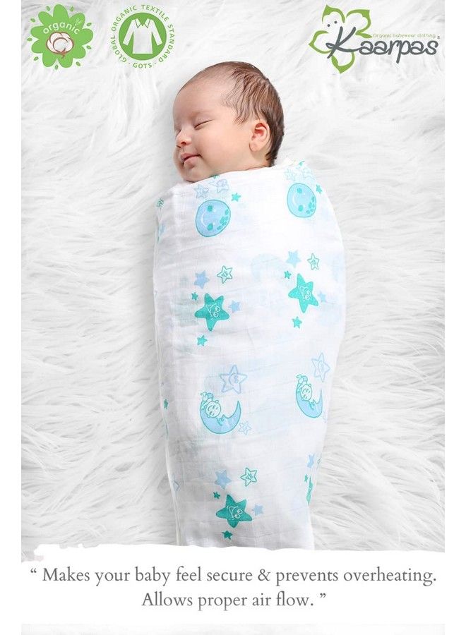 Newborn Baby Girl'S Infant Boy'S Super Soft Premium Pure Organic Cotton Comfortable Muslin Swaddle Receiving Blankets Wrapper Cloth Towel Stroller Cover Moon Pack Of 1 Turquoise 92X92 Cm