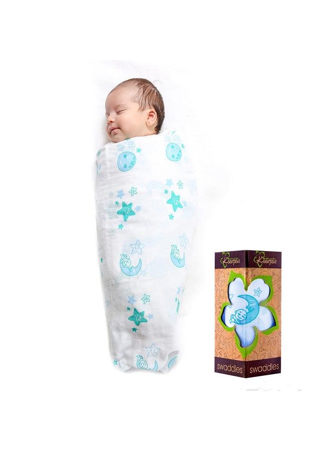 Newborn Baby Girl'S Infant Boy'S Super Soft Premium Pure Organic Cotton Comfortable Muslin Swaddle Receiving Blankets Wrapper Cloth Towel Stroller Cover Moon Pack Of 1 Turquoise 92X92 Cm