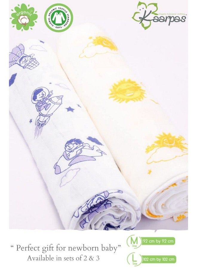 Newborn Baby Girl'S Infant Boy'S Super Soft Premium Pure Organic Cotton Comfortable Muslin Swaddle Receiving Blankets Wrapper Cloth Towel Stroller Cover Sky Pack Of 2 Multicolor 100X100 Cm