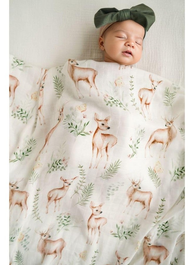 Muslin Swaddle Blankets Neutral Woodland Baby Swaddling Wrap Nursery Receiving Blanket For Boys & Girls Unisex Soft Bamboo Cotton Large 47 X 47 Inches (Rabbit & Deer)