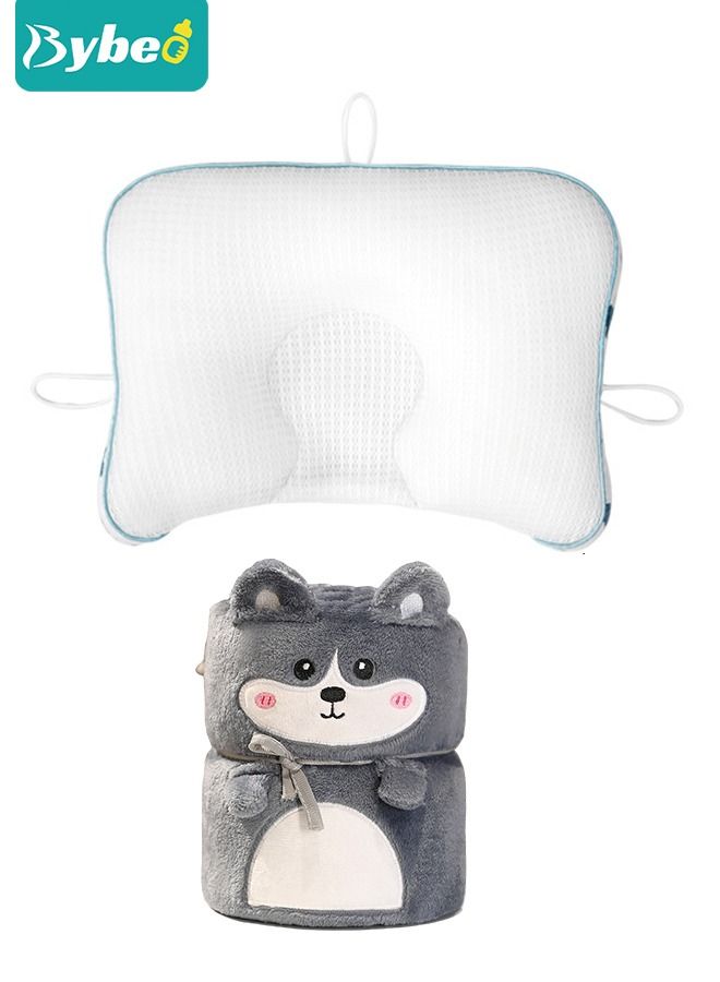 Baby Newborn Nursing Sleeping Pillow with Flannel air conditioning blanket, Toddler Boys and Girls Breathable Lightweight Shaping Pillows Multifunctional Infant Head Support for Kids Infants Superhigh