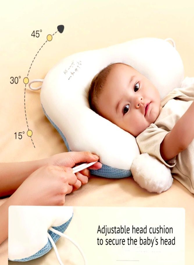 Babys Head Shaping Pillow Flat Head Pillow with Adjustable Height Blue