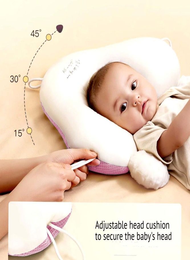 Baby Head Shaping Pillow Flat Head Pillow with Adjustable Height Pink