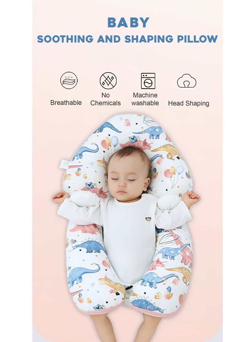 Baby Head Shaping Pillow Flat Head Pillow with Adjustable Height in Dino Theme Pink