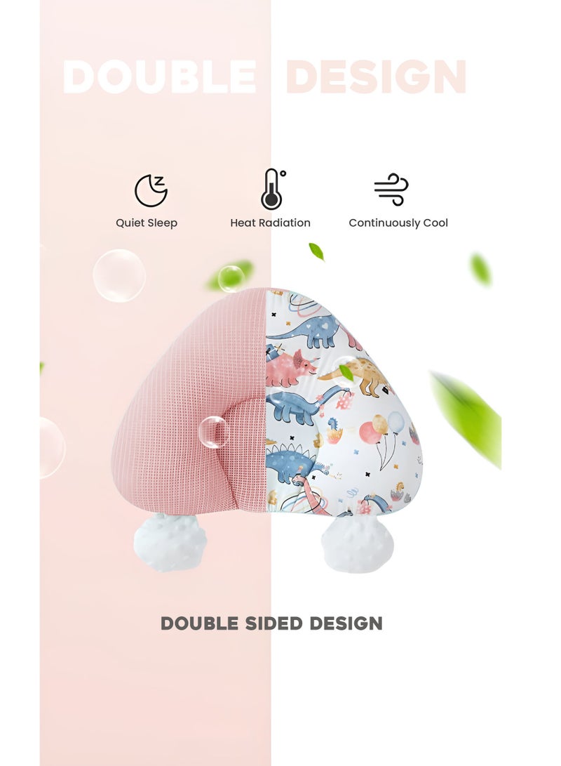 Baby Head Shaping Pillow Flat Head Pillow with Adjustable Height in Dino Theme Pink