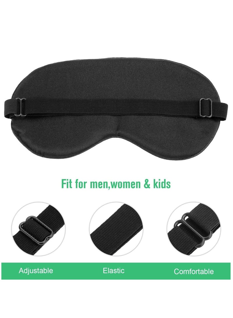 2 Pack Natural Silk Sleep Mask Pure Eye Mask Sleeping Blind Fold with Adjustable Strap Comfortable Eye Sleep Shade Super Smooth Eye Covers Stocking Stuffers for Women Men Black