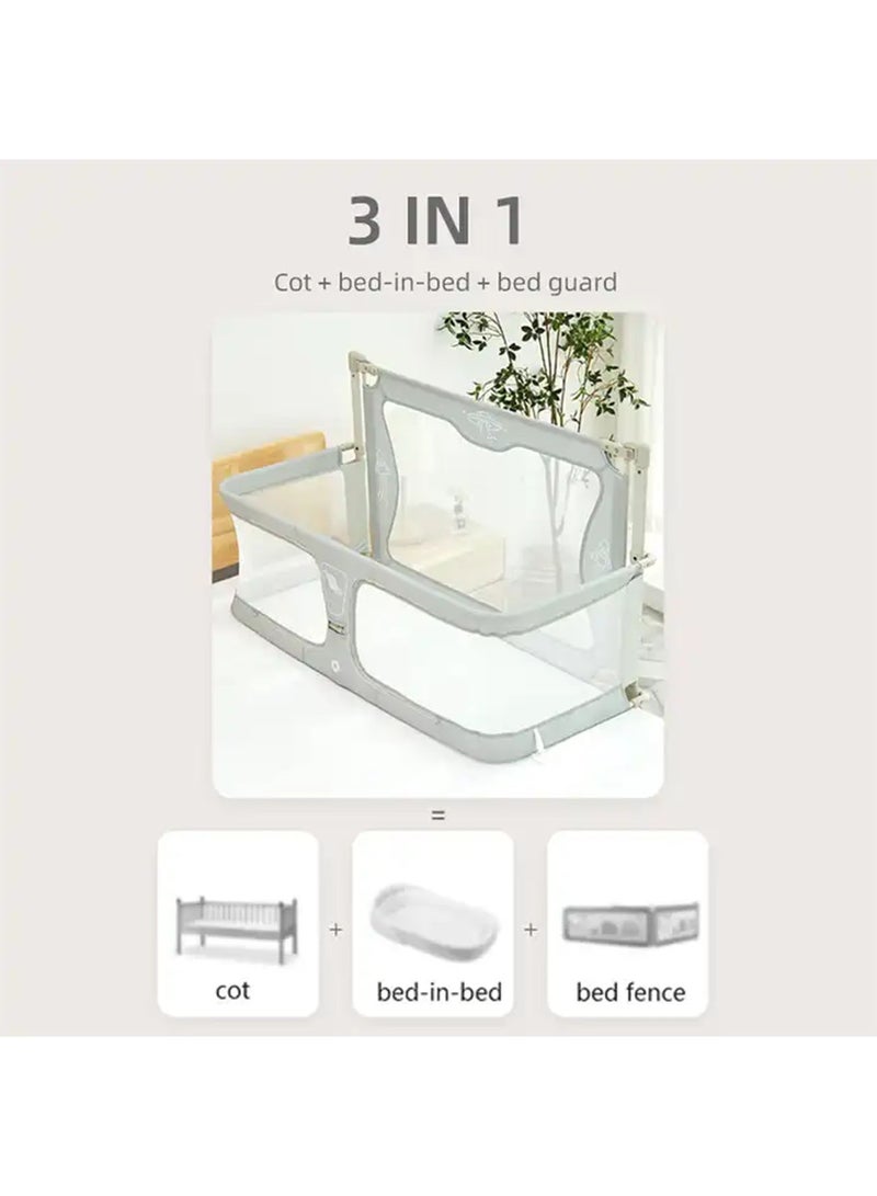 Baby Bedside Sleeper 3 in 1 Folding Portable Crib Breathable And Visible Mesh Window Aluminum Alloy