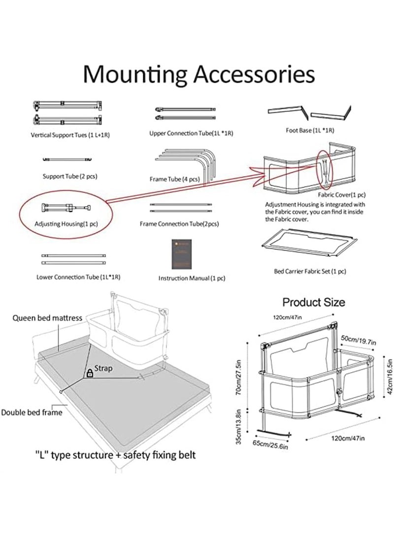 Baby Bedside Sleeper 3 in 1 Folding Portable Crib Breathable And Visible Mesh Window Aluminum Alloy