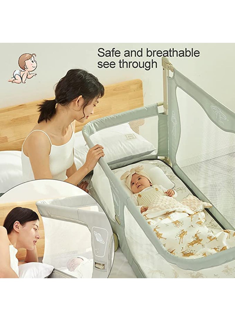 Baby Bedside Sleeper 3 in 1 Folding Portable Crib Breathable And Visible Mesh Window Aluminum Alloy