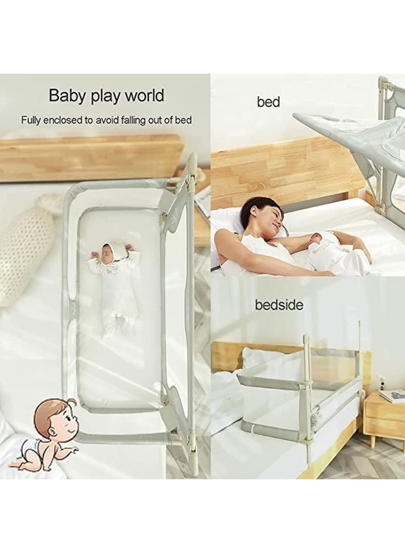 3 in 1 Baby Bedside Sleeper Folding Portable Crib in-Bed Co-sleeper breathable and visible Aluminum Alloy